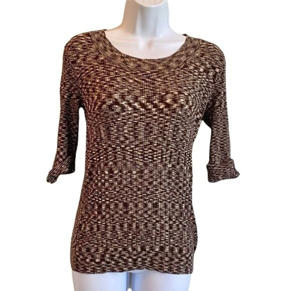 Apt. 9 Top Brown and White with 3/4 Sleeves Small